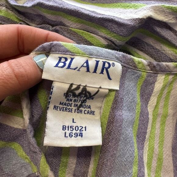 Vintage Blair Striped 3/4 Sleeve Button Up Blouse - Picture 4 of 6